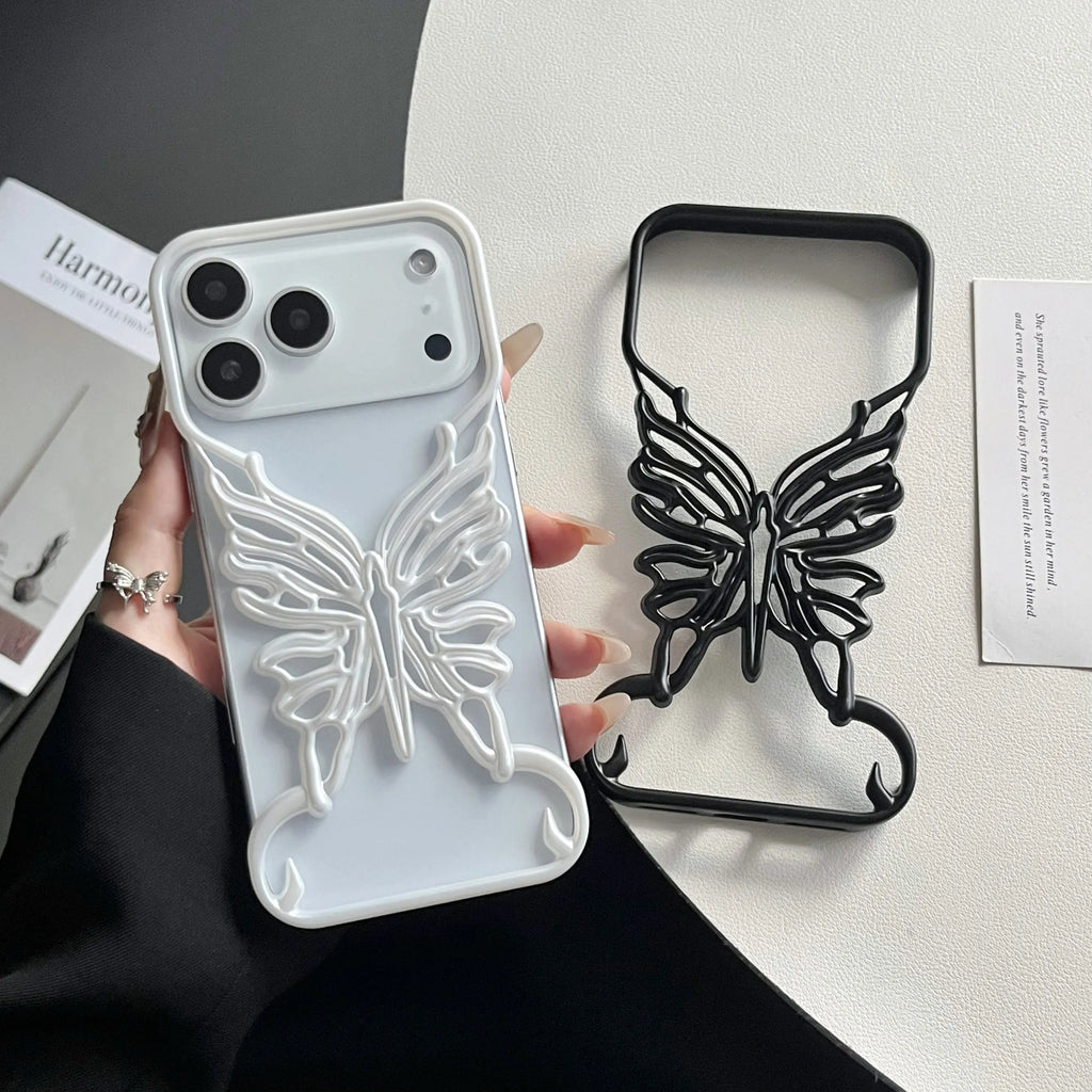 3D Plating Hollow Butterfly Phone Case for iPhone 17 Air 16 15 14 Plus 13 12 11 Pro Max Matte Shockproof Frameless Cooling Cover