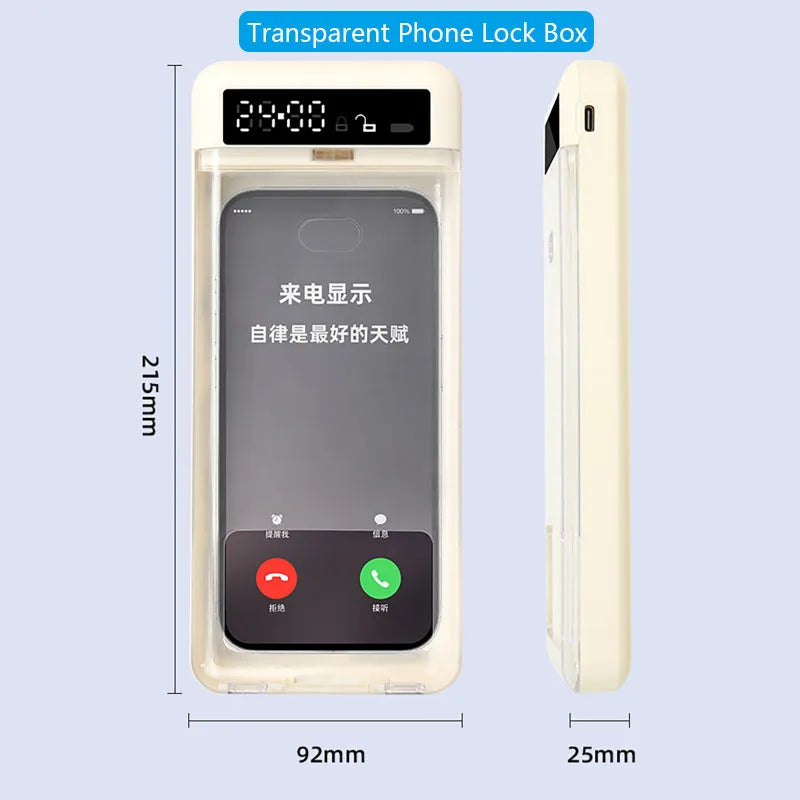 Transparent Phone Lock Box with Display Screen Self-Discipline Device Smart Timer Phone Lock Box Student Phone Time Manager