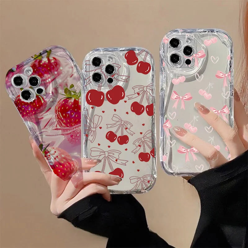 Bow Cherry Strawberry Case For Realme 14 15 16 Pro 8 10 13 11 12 Pro Plus C83 C53 C55 C67 C63 C65 C35 C21Y C25Y C51 Note 60 80