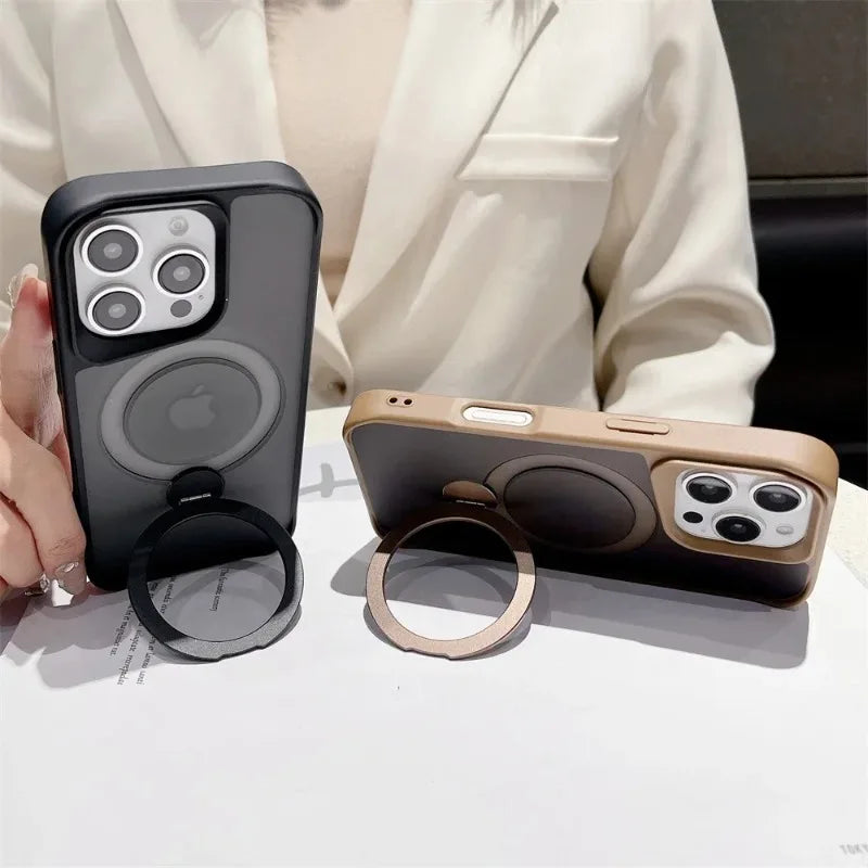Luxury magnetic MagSafe 360-degree rotating stand phone case for iPhone15 13 14 12 16ProMax foldable stand shockproof back cover