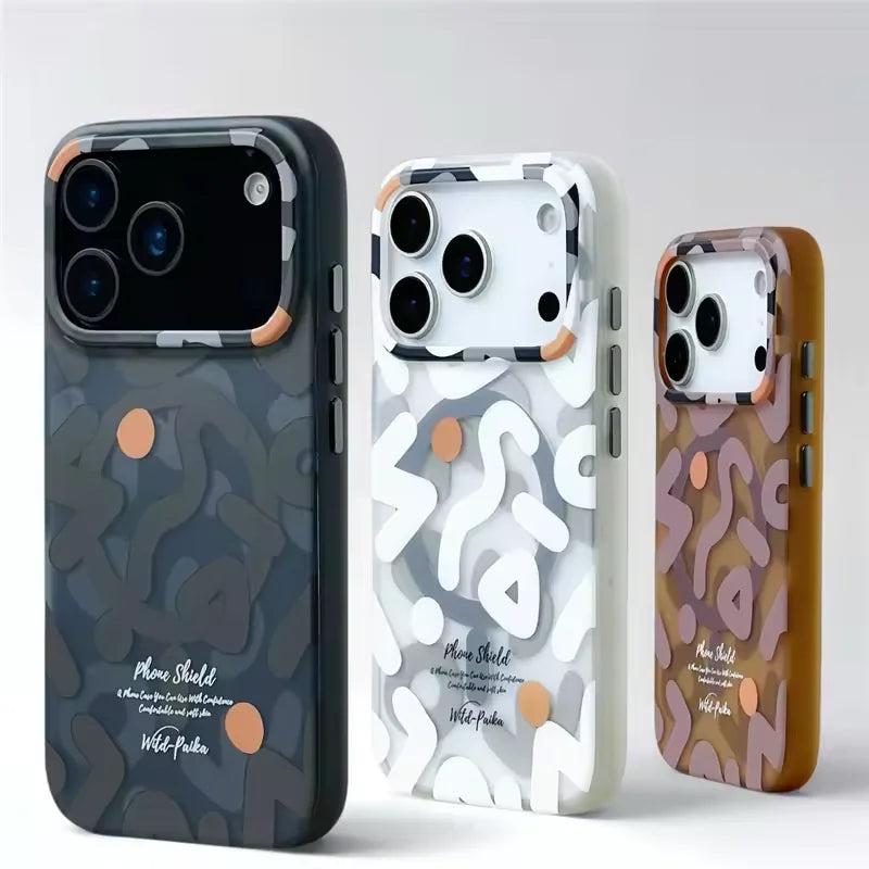 Geometric Graffiti for MagSafe Case for IPhone 17 17pro Max 16 Pro 15 14 13 12 Frosted Wireless Charging Hard Shockproof Cover