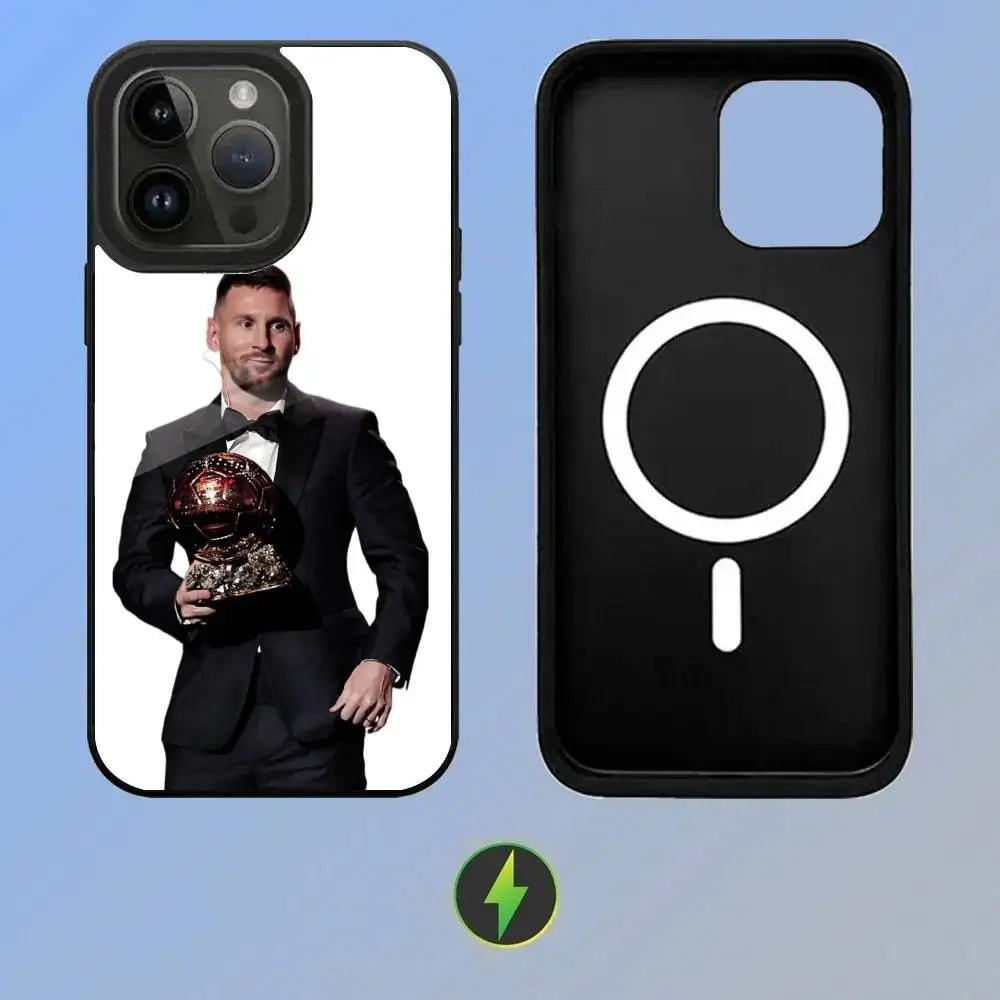 Messi Suit Holding Trophy High-End Glass-textured  Printed Phone Case For iPhone 11/12/13/14/15/16/17 Plus, Pro, Pro Max & Air