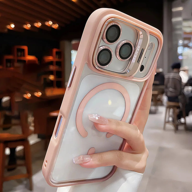 Luxury for Magsafe Magnetic attraction Bracket Case for IPhone 17 16 15 13 12 Pro Max Lens Holder Protection Clear Cover
