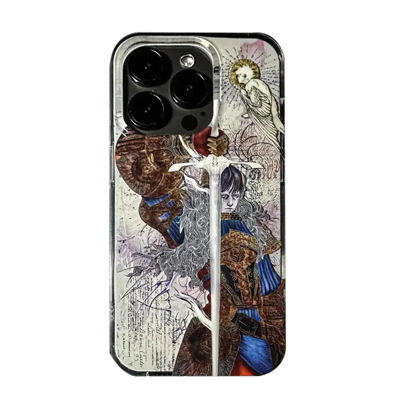 Retro Angel Cross Phone Case For iPhone 16 15 14 13 12 11 Pro Max XR XS Max 7 8 Plus MINI Y2K Middle Ages European Knight Cover