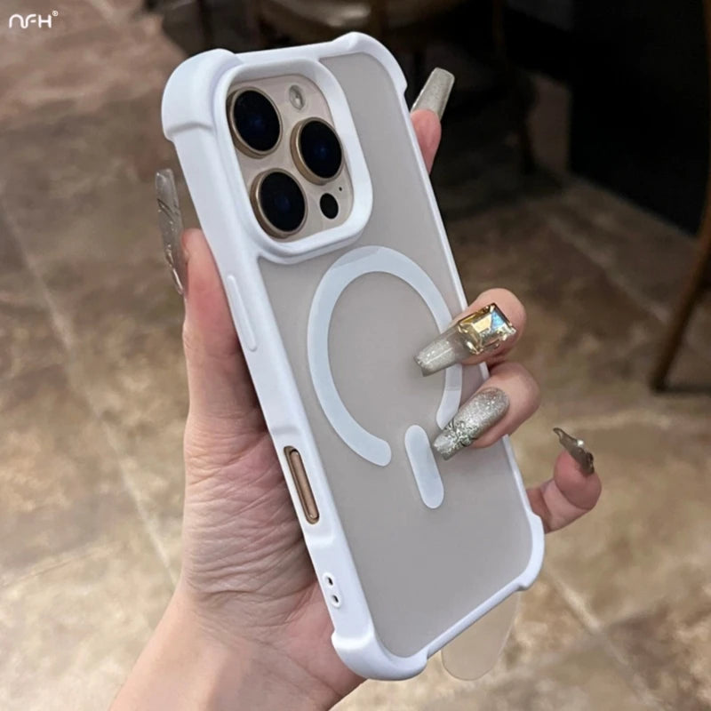 For iPhone 16 Pro Max Luxury Matte Magsafe Magnetic Silicone Frame Phone Case For iPhone 13 14 15Plus 16E 17air Protective Cover