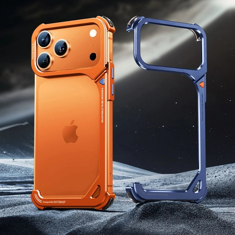 Oatsbasf 9-Shaped Metal Frameless Phone Case for iPhone 17 Pro Max/Pro/Air with Stand Magsafe Minimalist Bumper Shockproof Cover