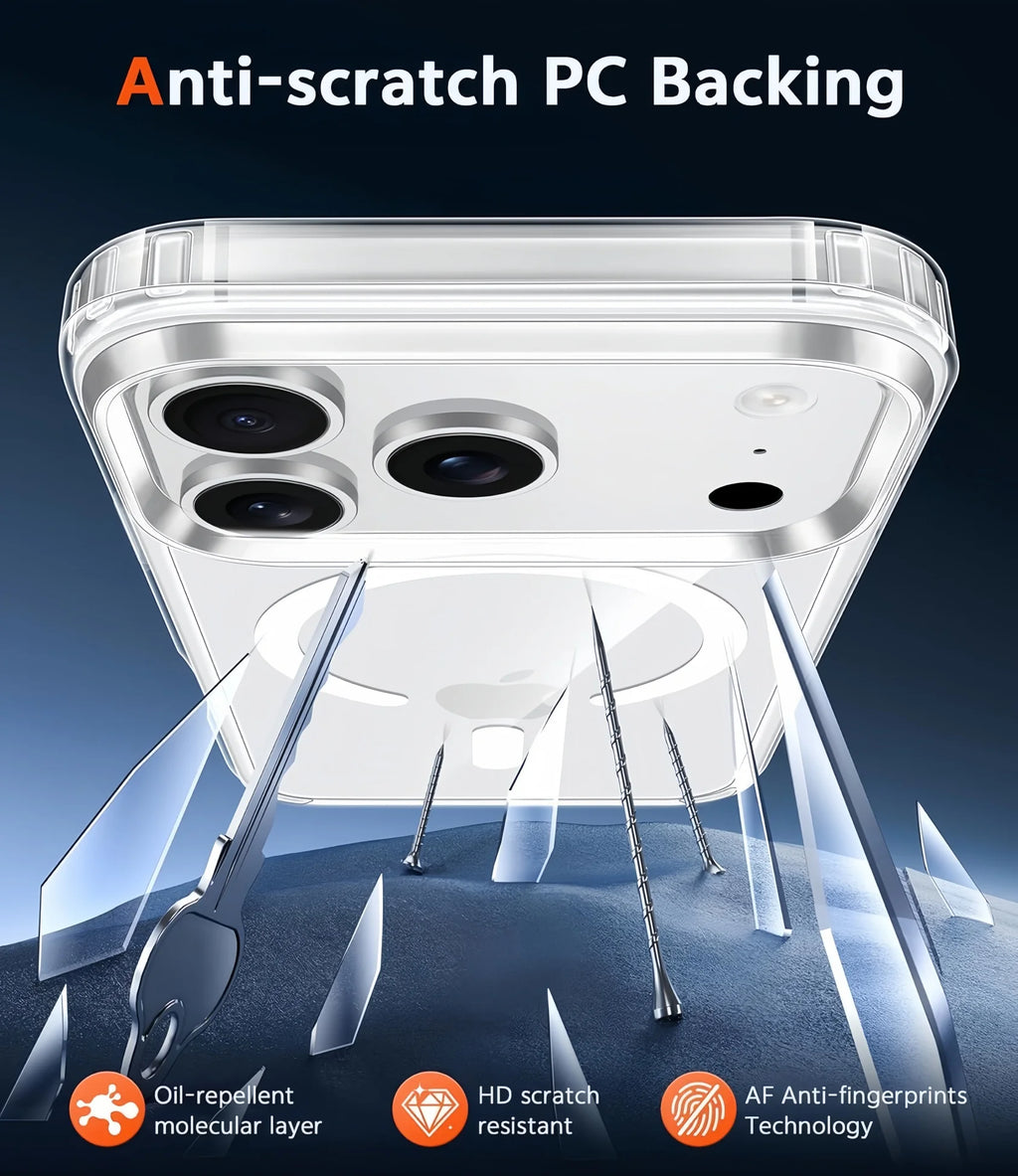 For iPhone 17 Pro Case Compatible with Magsafe Transparent Magnetic Shockproof Protective  Cover with Screen Protector -Clear