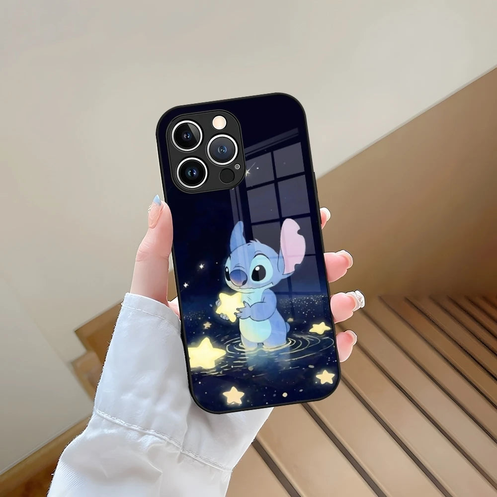 Stitch Anime Phone Case Tempered Glass For IPhone 13 17 15 16 14 12 11 Pro Max Plus Mini XR XS SE2020 Coque