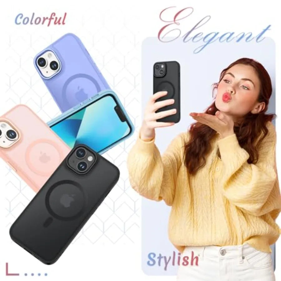 for iPhone 14 Case, iPhone 13 Case, with 1 Screen Protector, Matte Magnetic Slim Phone Cover, Support for Magsafe, Shockproof P