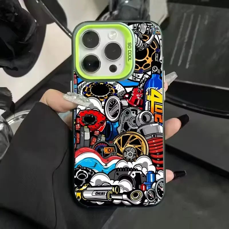 Mechanical Gear Pattern Electroplate Silver IMD Phone Case For iPhone 11 12 13 14 15 16 Pro Max 16E 7 8 Plus X XS XR SE2 Cover