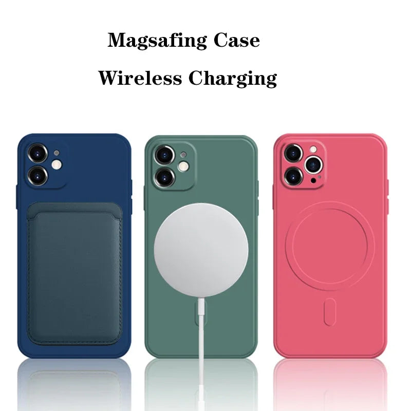Original Liquid Silicone Case for iPhone 17 16 15 14 13 12 11 Pro Max Mini Plus 16e For Magsafe Magnetic Wireless Charge Cover