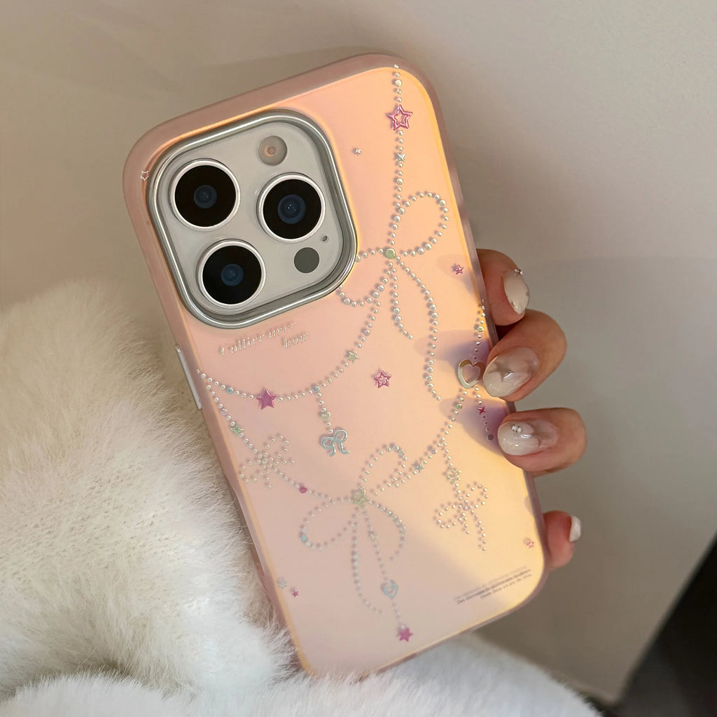 Bow stars laser shiny cool shell for iphone 17 16 pro max 13 14 15 promax ins protector back cover phone case