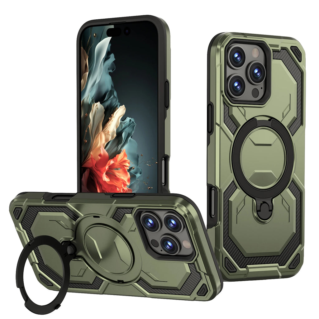 Luxury Magsafe Magnetic Wireless Charging Armor Phone Case For iPhone 16 15 14 13 12 11 Pro Max Plus 16E 16 E Ring Stand Cover