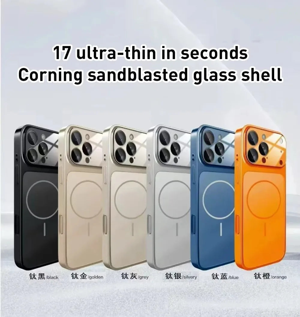 Original Glass Nano Matte Case For iPhone 17 Pro Max Air 16 15 14 13 12 11 Magnetic for Magsafe Wireless Charging Armor Funda