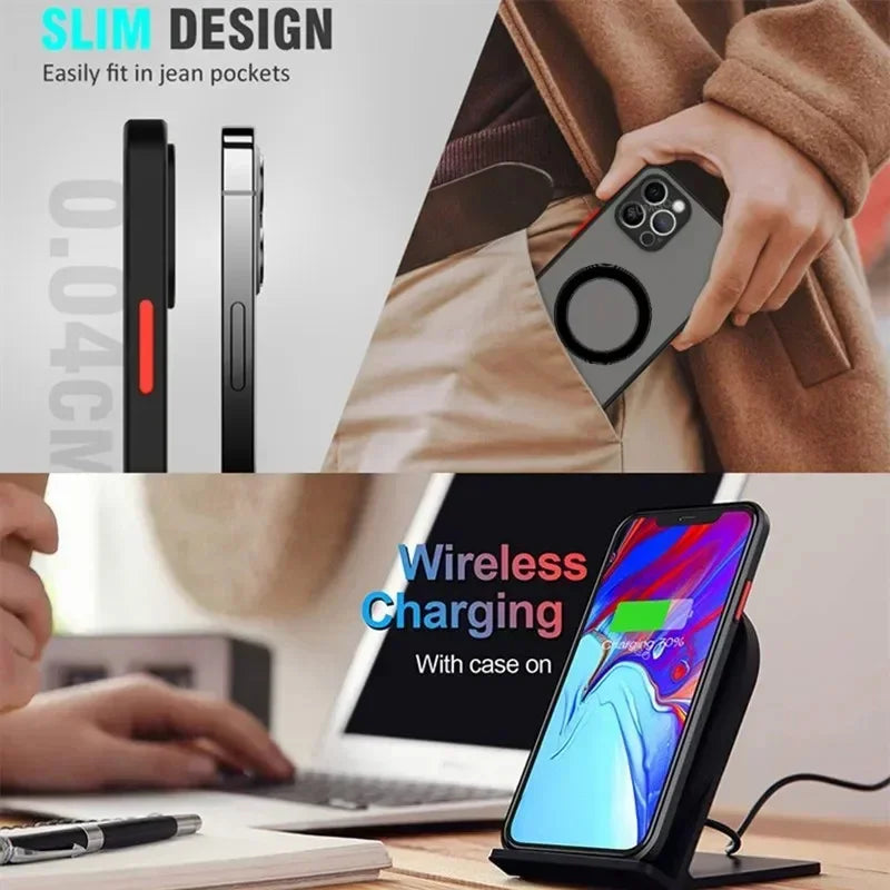 Matte Translucent Magnetic Case For Samsung Galaxy S22 S21 S20 FE S9 S10 Plus Ultra For Magsafe Wireless Charge Skin Hard Cover
