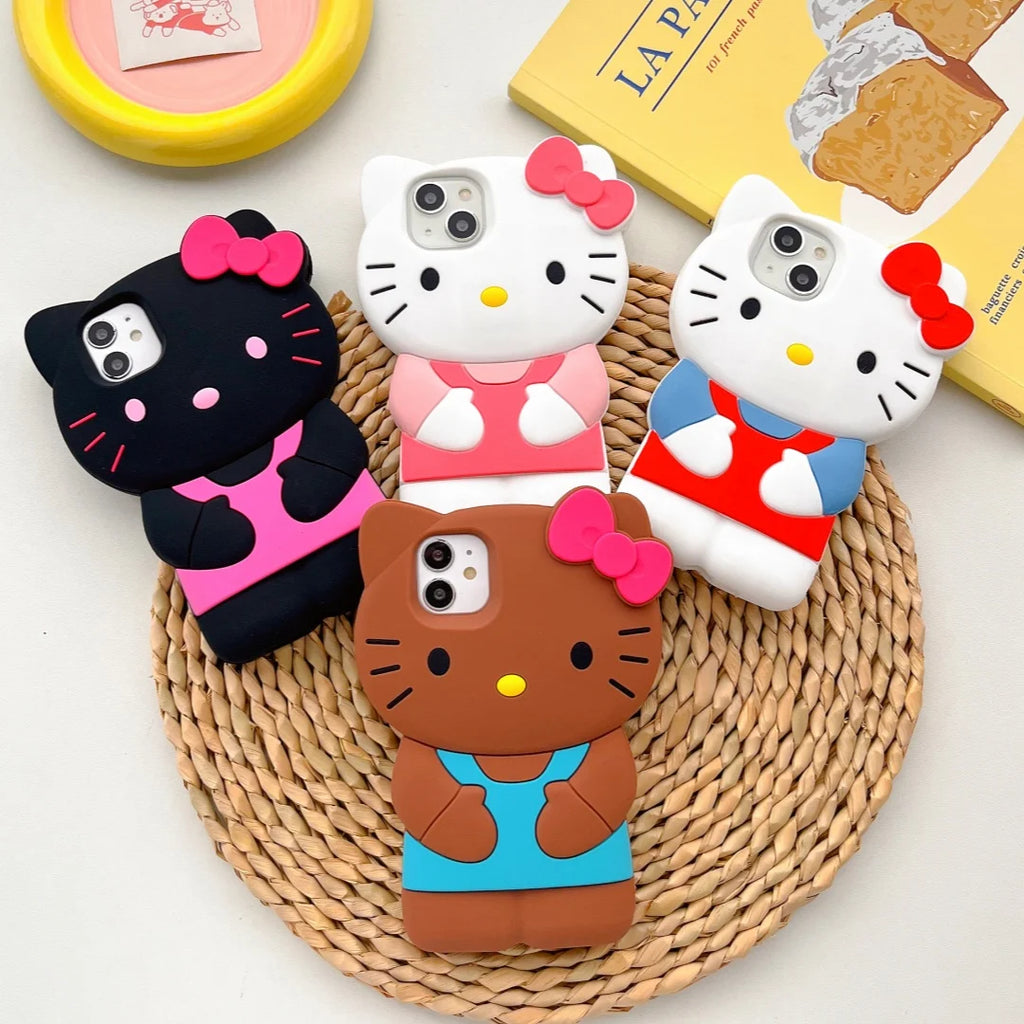 Original Bowknot Kitty Cat 3D Silicone Soft Phone Case For iPhone 17 13 11 Pro Max 16 15 14 Plus 12 Mini 7 8 X XR XsMax Cover