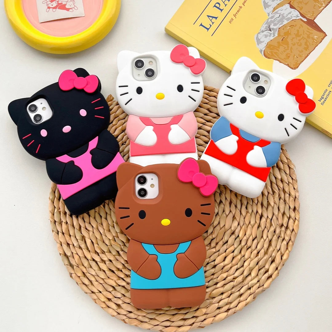 Original Bowknot Kitty Cat 3D Silicone Soft Phone Case For iPhone 17 13 11 Pro Max 16 15 14 Plus 12 Mini 7 8 X XR XsMax Cover