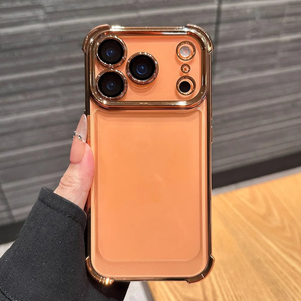 Luxury Buffer Impact Shockproof Plating Transparent Phone Case For iPhone 17 16 15 14 13 12 11 Pro Max Plus Air Clear Back Cover