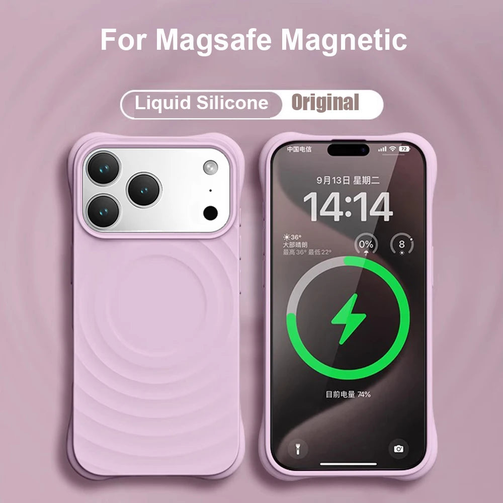 Luxury Ripple Silicone For Magsafe Magnetic Case For iPhone 17 Air 16 15 14 13 Pro Max Plus Wireless Charging Shockproof Cover