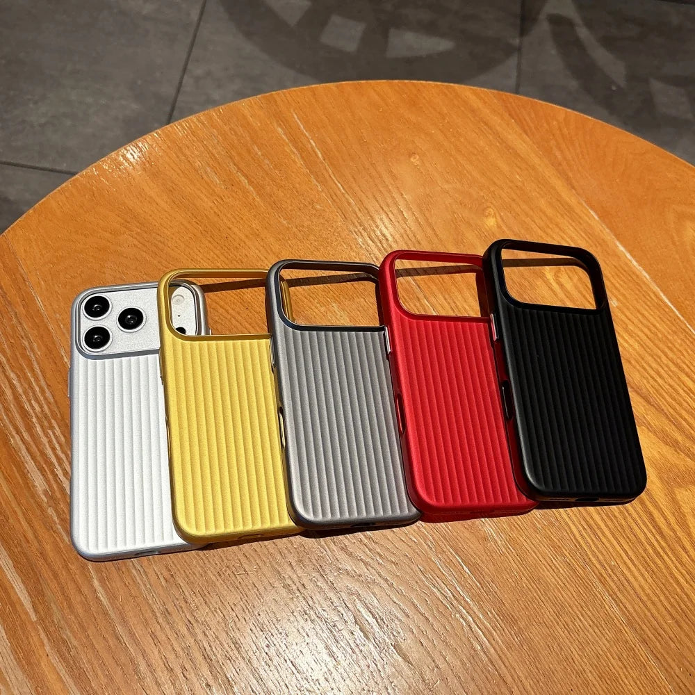 3D Stripe Metal Paint Case For iPhone 17 Air 16 15 14 13 12 11 Pro Max Textured Corrugated Shockproof Luggage Pattern PC Cover