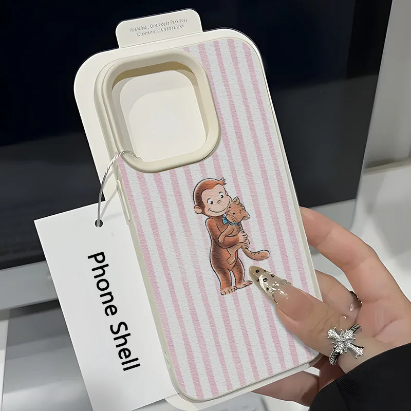 Striped Monkey Holding Cat Phone Case For iPhone 17 Pro Max Air X XR XS Max 7 8 Plus 16 Pro 15 14 13 12 11 Soft Back Cover Y2K