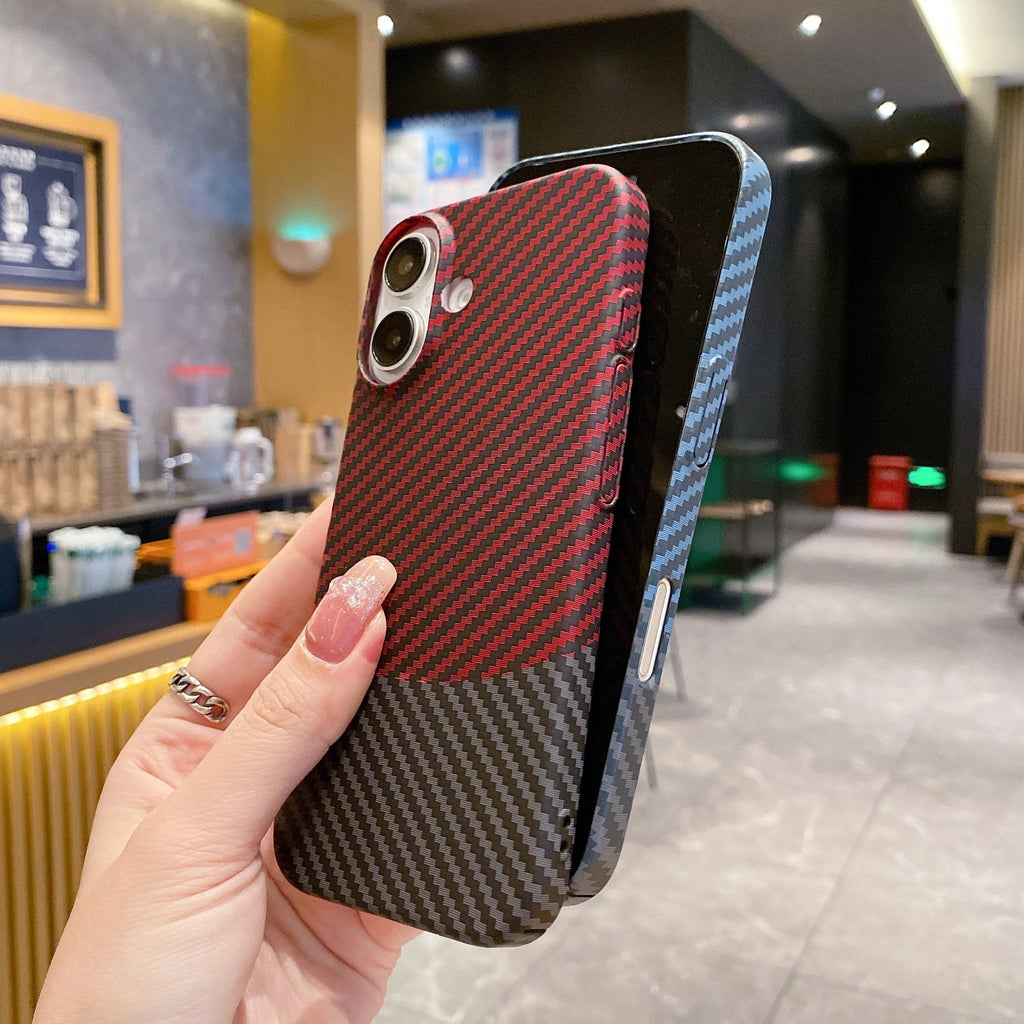 Luxury Carbon Fibre Kevlar Pattern Plastic Case For iPhone 17 Air 16 15 14 Plus 13 12 11 Pro Max Dual Color Shockproof PC Cover