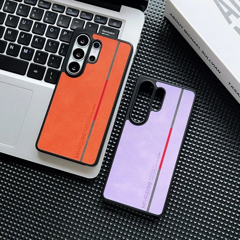 Luxury Leather Lines Color Blocking Case for Samsung Galaxy S26 S25 S24 S23 S22 Ultra Retro Armor Shockproof Bumper Phone Cover