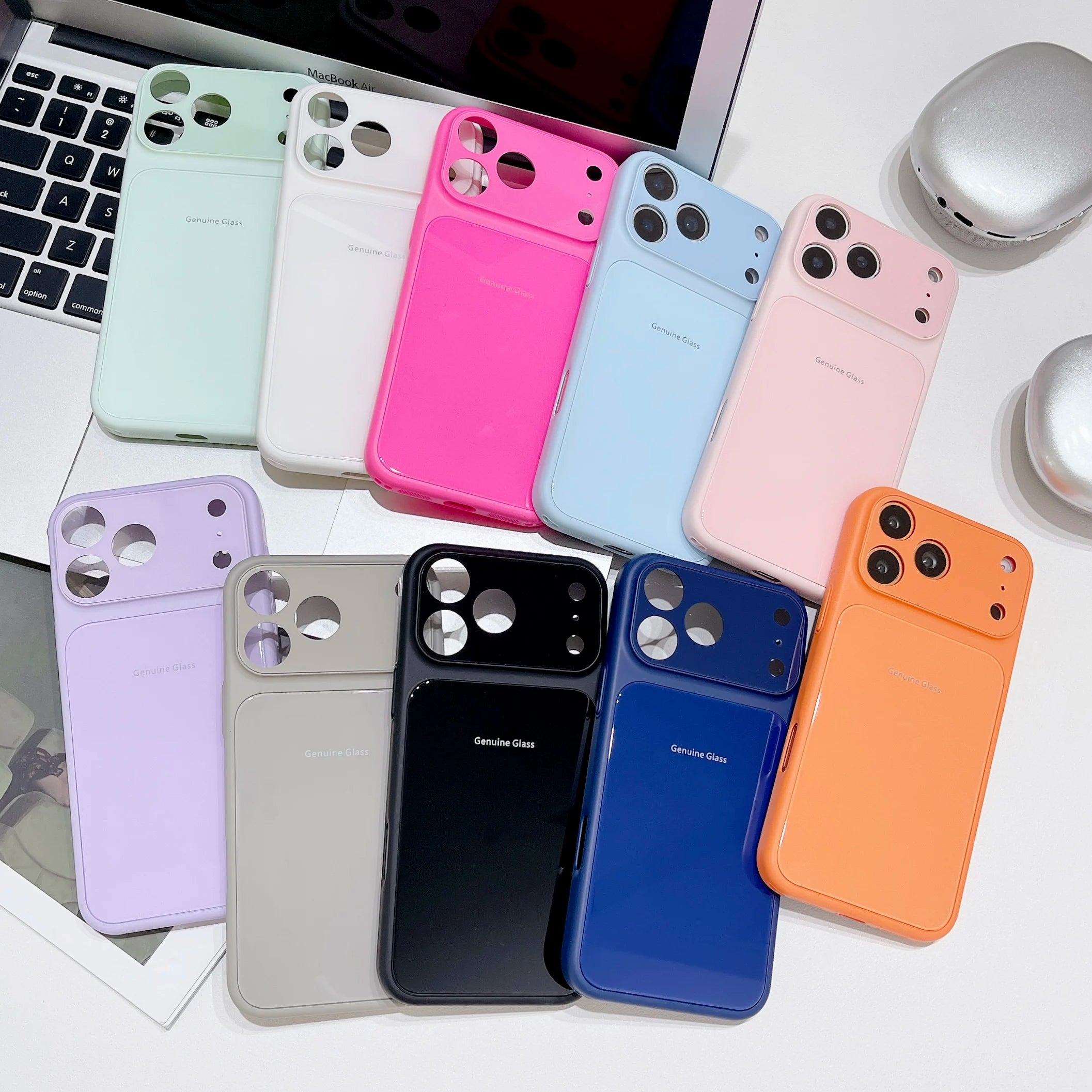 Bright Glossy Tempered Glass Candy Color Case For iPhone Air 17 16 15 14 13 12 11 Pro Max Plus Big Window Instantly Turn17 Cover