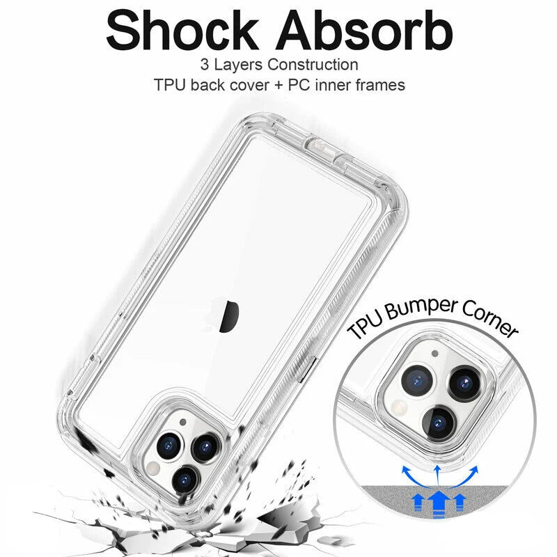 Hybrid Heavy Duty 360 Full Body Case For iPhone 17 16 15 14 13 11 12 Pro Max XS XR XS 7 8Plus Transparent Shockproof Armor Cover