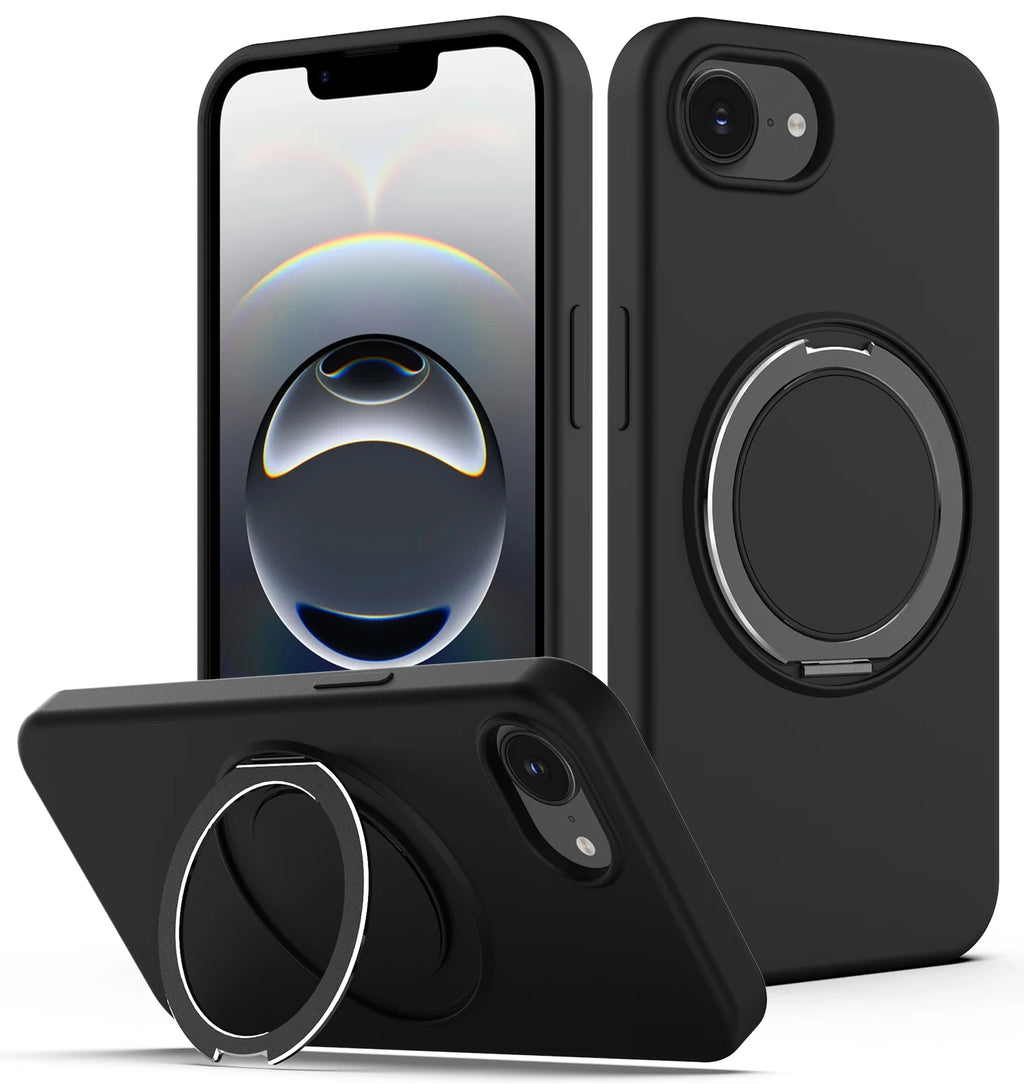 Case For iPhone 17E 16E Silicone PC Iron Ring Magnetic Anti-fall 360 Degree Rotating Stand Cover For iPhone 16E Bumper