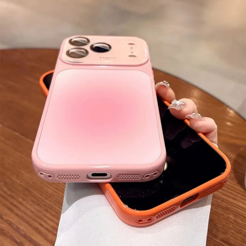 Fashion Candy Gradient Color Case for iPhone 17 16 15 14 13 12 Pro Max with Anti Slip Lanyard Big Windows Lens Protection Cover