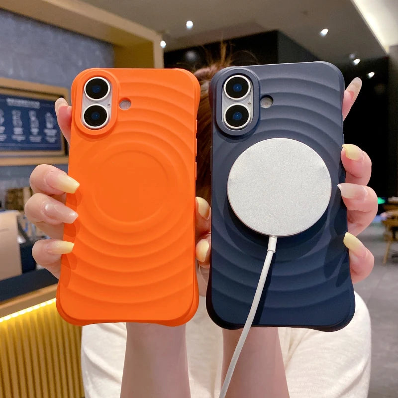 Water Ripple Silicone For Magsafe Wireless Charge Magnetic Phone Case For iPhone 17 Pro Max 15 14 13 16 Pro Max Soft Back Cover