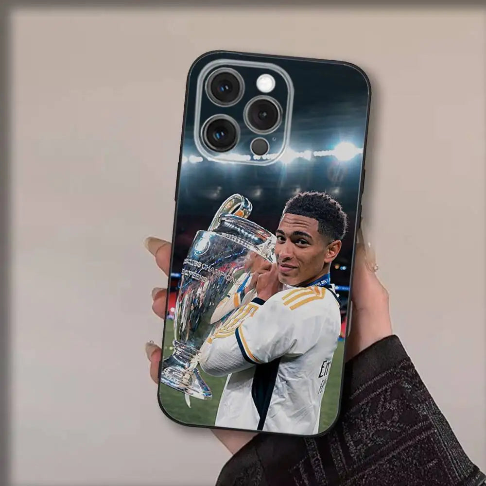 Football J-Jude B-Bellinghams Phone Case For iPhone 17,16,15,14,13,12,11,Pro,Max,Plus,Air,X,XS,XR,SE,8,7,Mini,Soft Black Funda