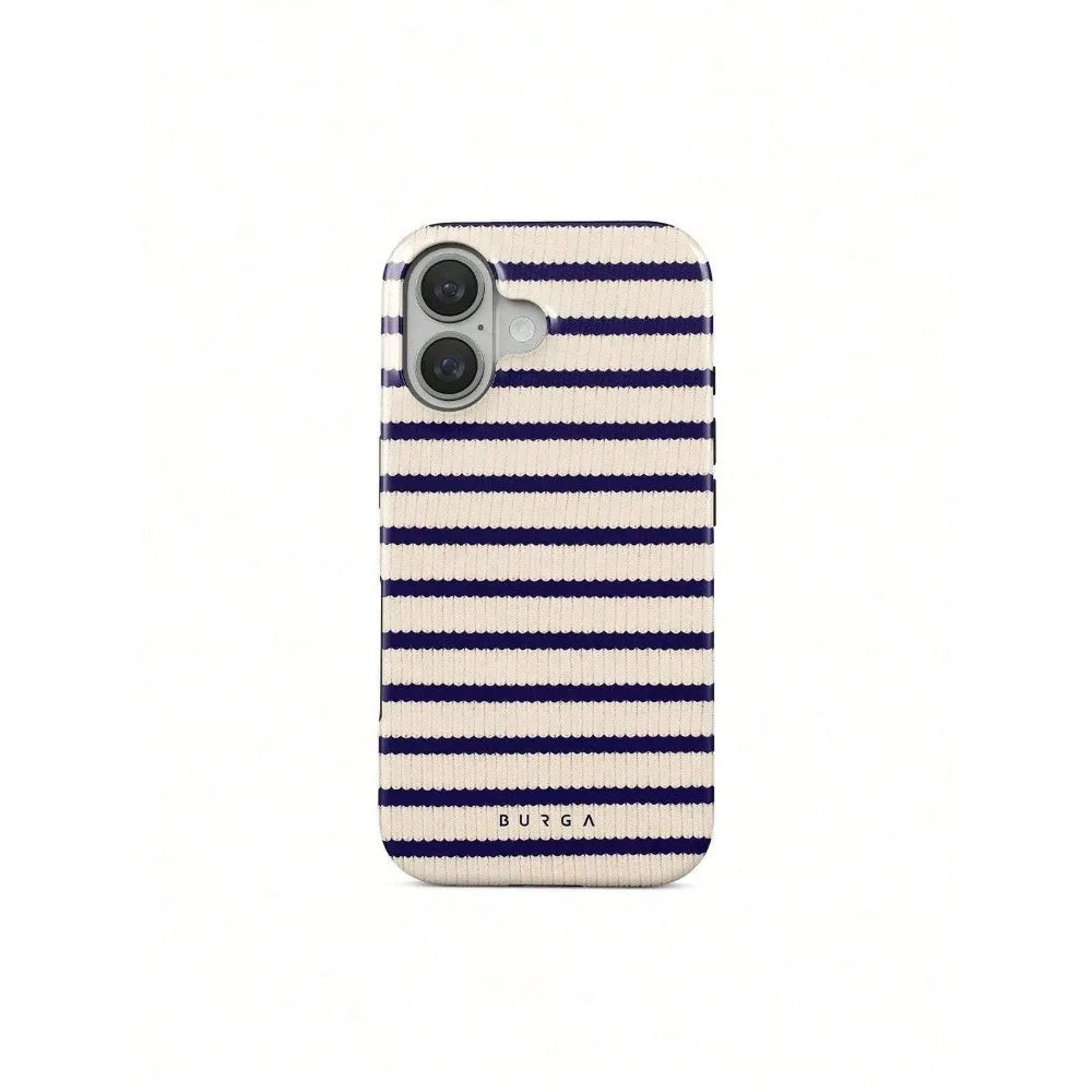 Old Money BURGA Case | Navy & Cream Knitted Stripe Cover Suitable For 17/17 Air/17 Pro/17 Pro Max/16 Pro Max/15 Pro Max/14 Pro M