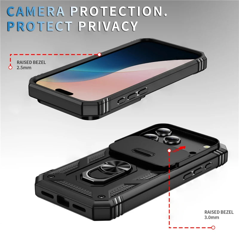 360 Degree Rotate Military Grade Armor Protection Phone Case For iPhone 17 13 15 14 16 11 12 Pro Max Plus Air Camera Slide Cover