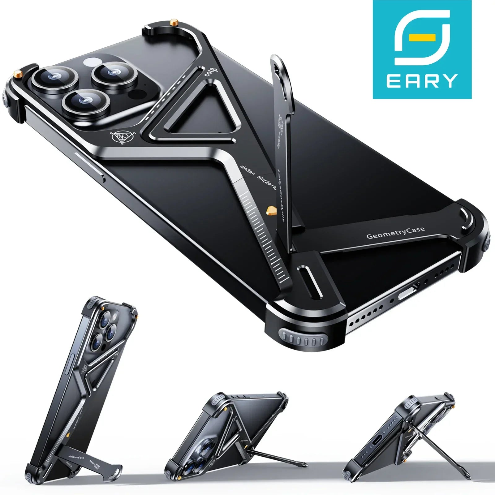 Eary Frameless Phone Case for iPhone 16 15/14 Pro Max Racetrack Shaped Cool Design Aluminum Matal Bumper Shockproof Phone Cover