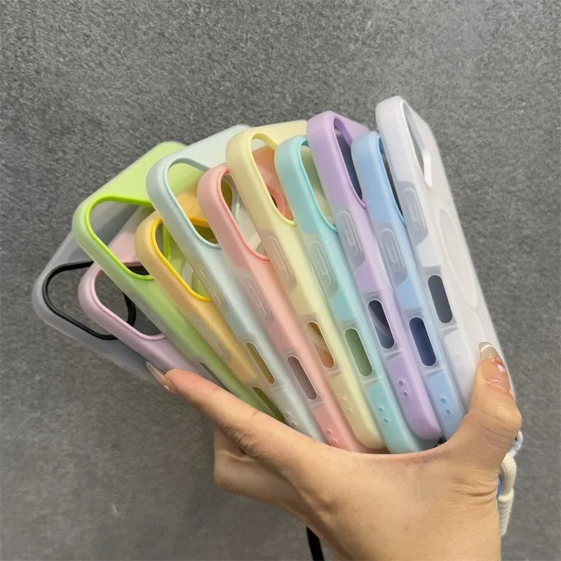 Luxury 3 IN 1 For Magsafe Lanyard Case for iPhone 16 15 14 Plus 13 12 Pro Max Wireless Charge Magnetic Clear Matte Soft Cover