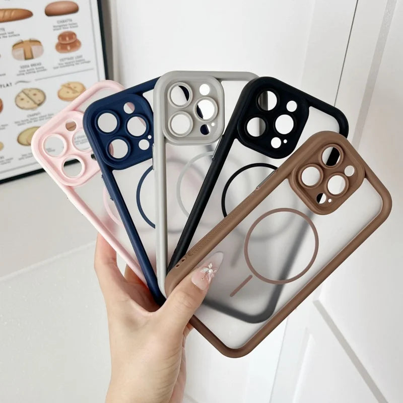For iPhone 17 Pro Max Luxury Frosted Transparent Magsafe Magnetic Phone Cover For iPhone Air 16 15 14 Plus 13 Shockproof Case
