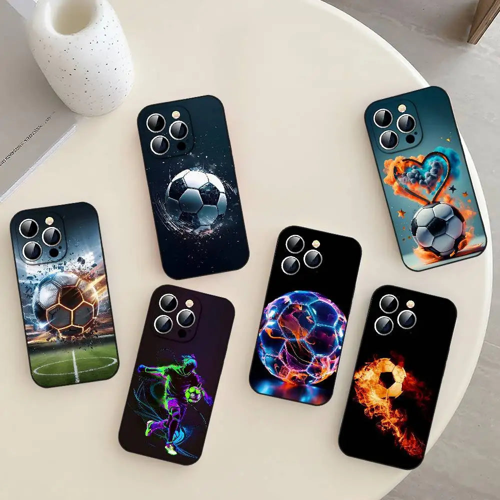 Fire Football Soccer Ball Phone Case Soft TPU Skin-Friendly For IPhone 17/16/15/14/13/12/11 Series: PRO, MAX, PLUS ,Mini