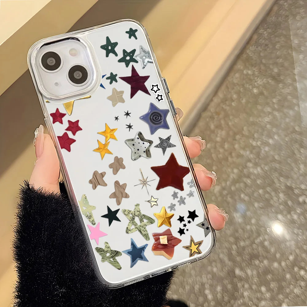 Korean Creative Threaded Star Silver Lens Frame Phone Case For iPhone 17 Pro Max Air 16 15 Pro Max 14 Pro13 12 11 Silicone Cover