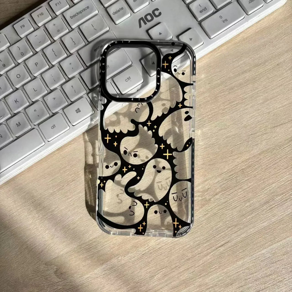 Funny Specter Full Screen Small Ghost Cute Expression Phone Case For iPhone 17 16 15 14 13 12 11 Pro MAX MINI XR XS MAX 7 8 Plus