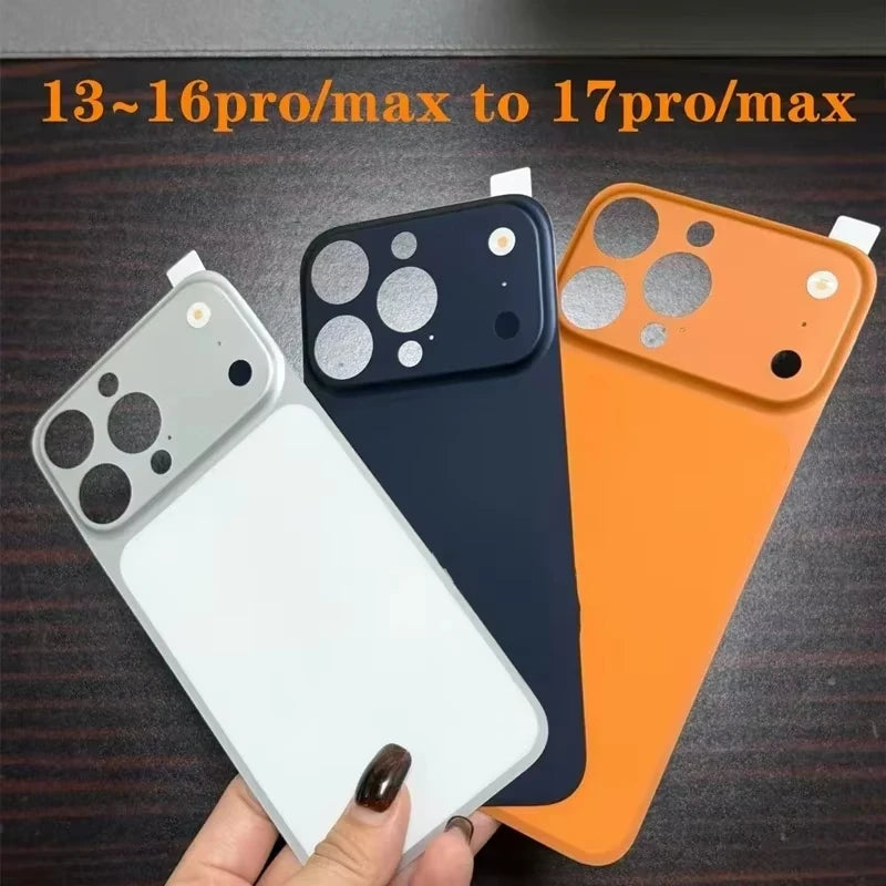 For iPhone 16 15 14 13 Pro Max Convert Change to 17 Pro Max Back Sticker Camera Protection Cover With Fake Camera Lens Protector
