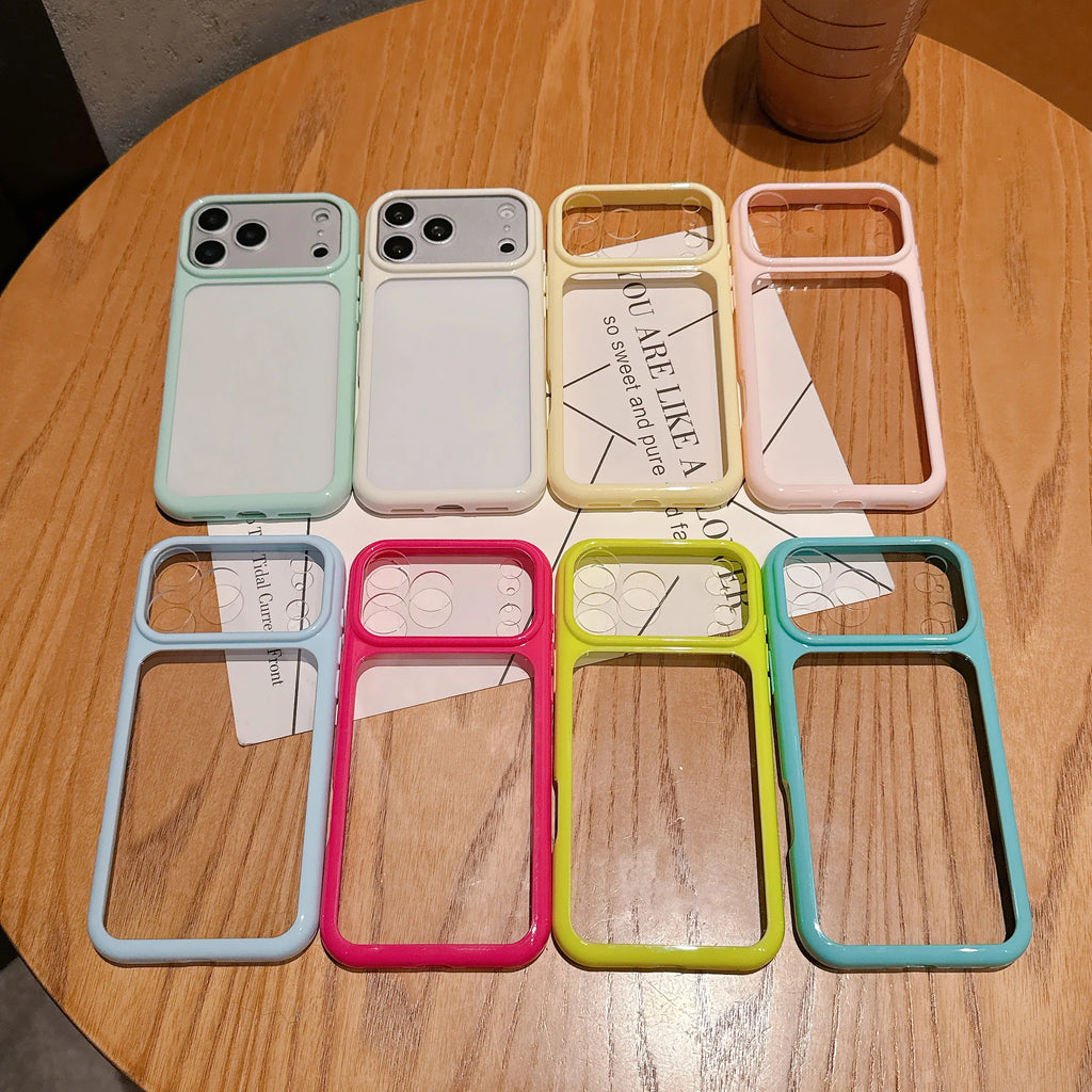 Luxury Clear Phone Case For Iphone 13 14 15 16 17 Pro Max TPU Soft Frame Transparent Back Panel Cover Large Window Phone Shell