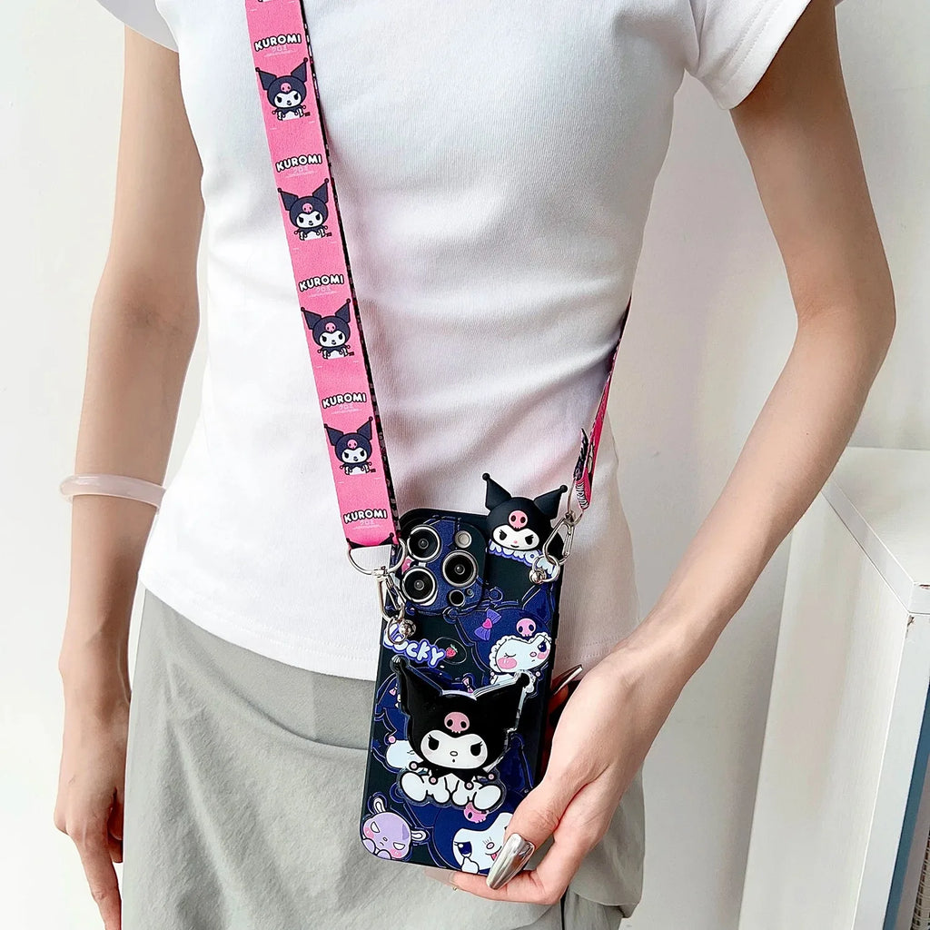 Sanrio 3D Cartoon Kitty Kuromi Holder Case For Samsung Galaxy A70S A11 A21S A21 A31 A51 A71 A02 A02S Crossbody Lanyard Cover