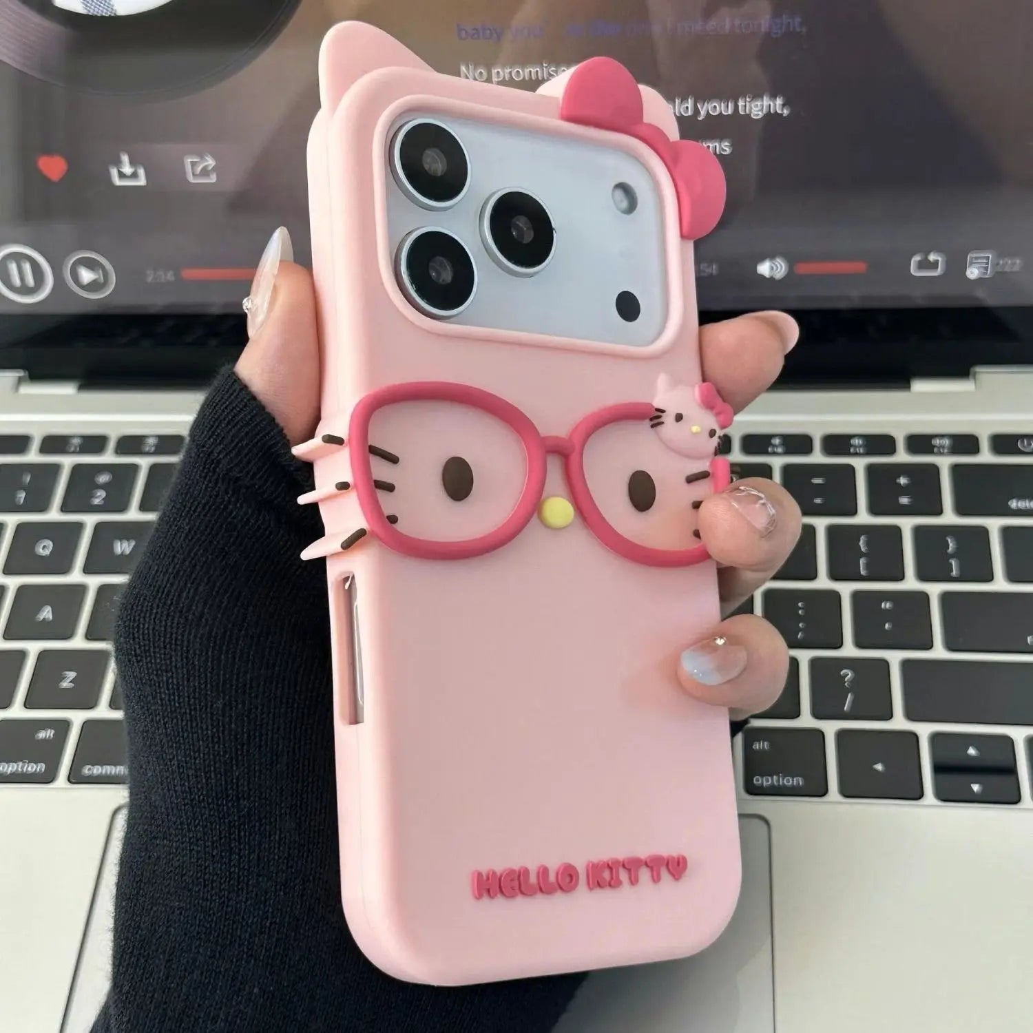 Sanrio 3D Cartoon Glasses Hello Kitty Phone Case For iPhone 17 Promax 16 15 14 13 12 Pro Max 11 So Cute Y2K Soft Silicone Cover