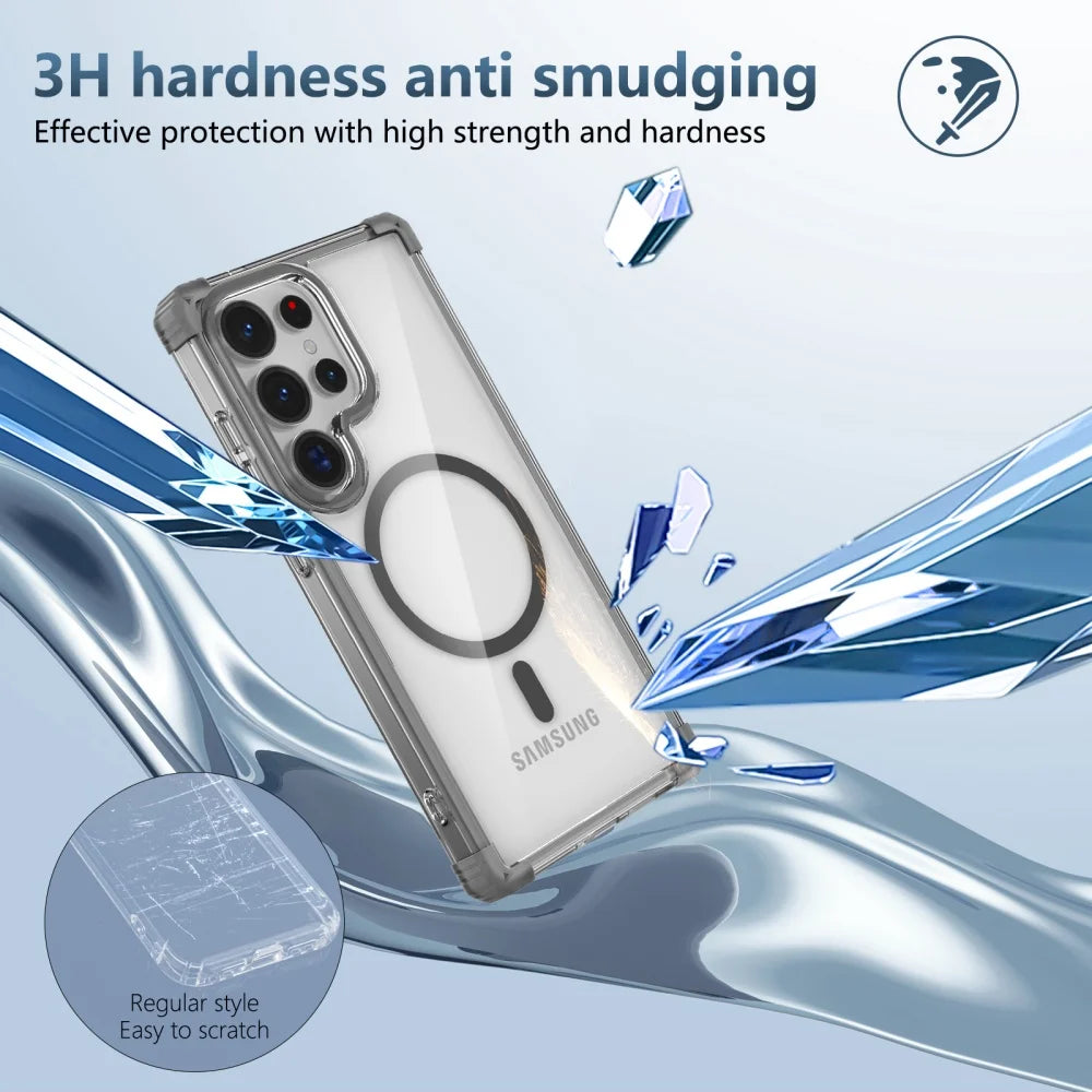 Shockproof Clear For Magsafe Case For Samsung S25 S26 S24 S23 S21 Ultra Plus S23 FE Note20 Four Corner Anti Fall TPU Soft Cover