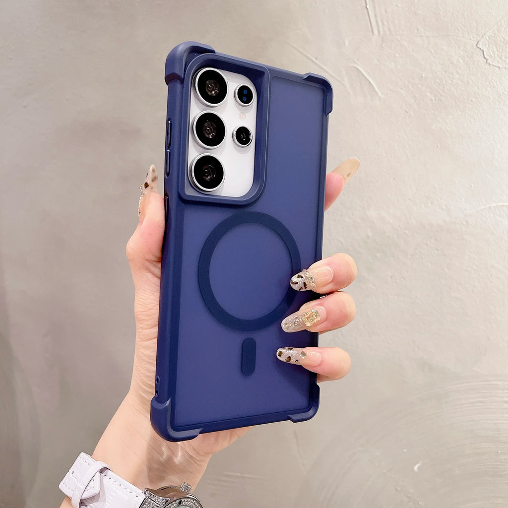 Luxury Airbag Shockproof Magsafe Magnetic Case for Samsung Galaxy S25 S24 Ultra Plus S23Ultra Translucent Matte Hard PC Cover