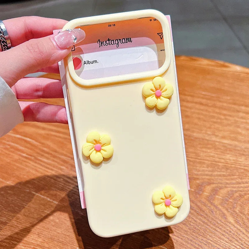 Cute 3D Flowers Silicone Phone Case For iPhone 11 12 13 14 15 16 17 Pro Max Plus Floral Candy Shockproof Bumper Protective Cover