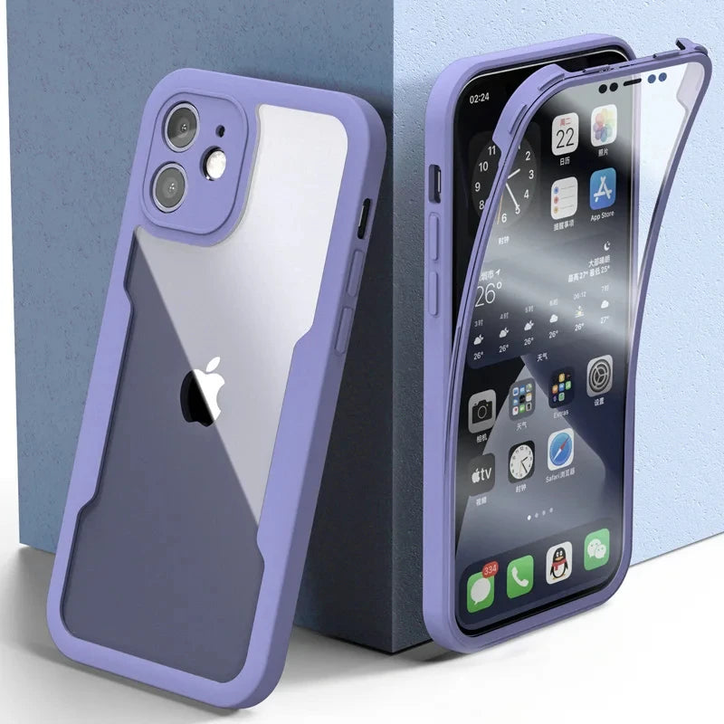 360 Degree Case For iPhone 16 15 11 13 12 14 Pro Max XS Max XR 14 15 16 Plus Built-in Screen Protection Phone Cases Clear Cover