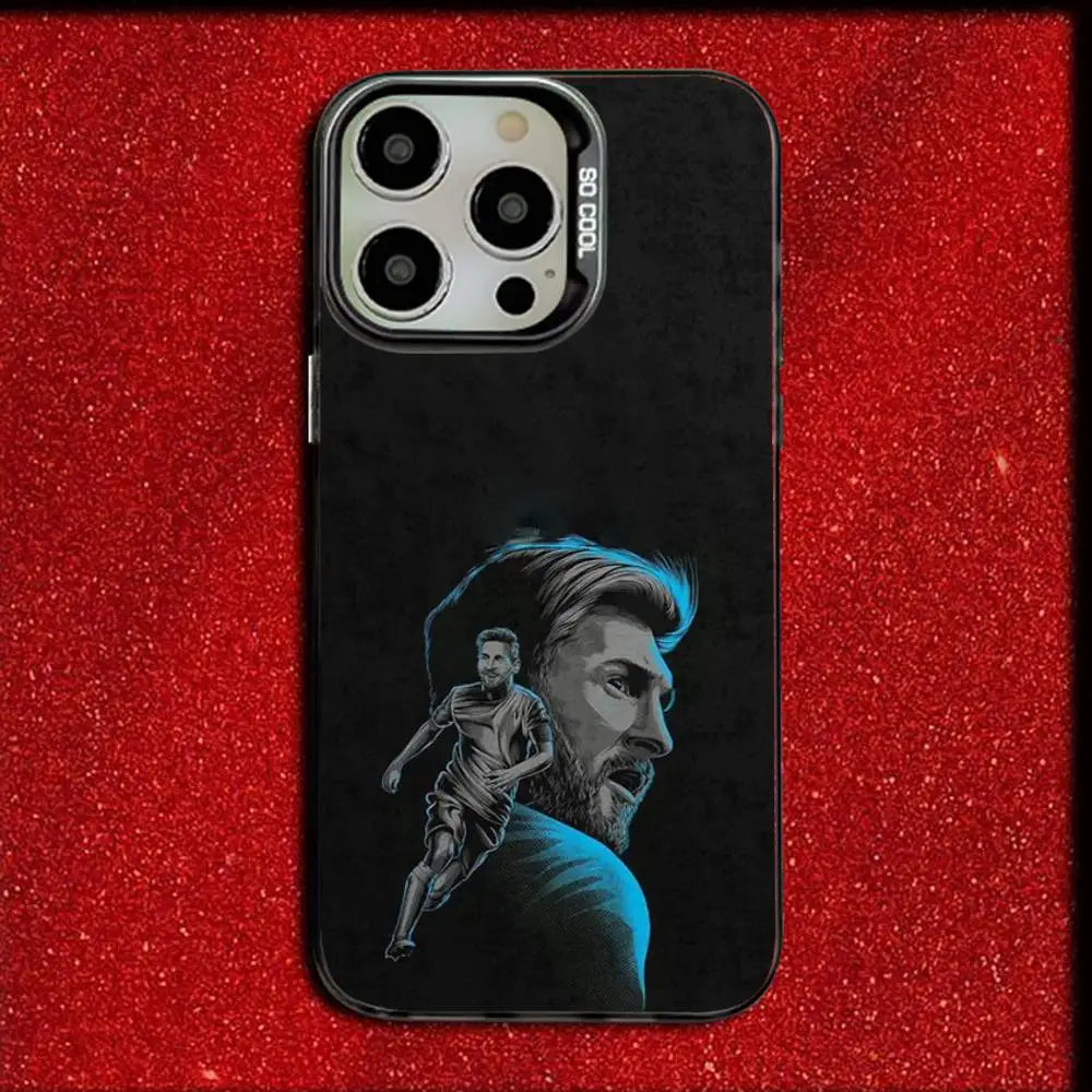 Football Soccer Cross M-MeSSi Phone Case For iPhone 16,15,14,13,12,11,Mini,Pro,E,MAX Candy Matte Shockproof Black Cover